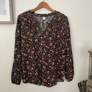 Old Navy NWT long sleeve black ditsy floral blouse MEDIUM